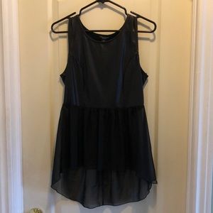 black leather short sleeve blouse sheer bottom